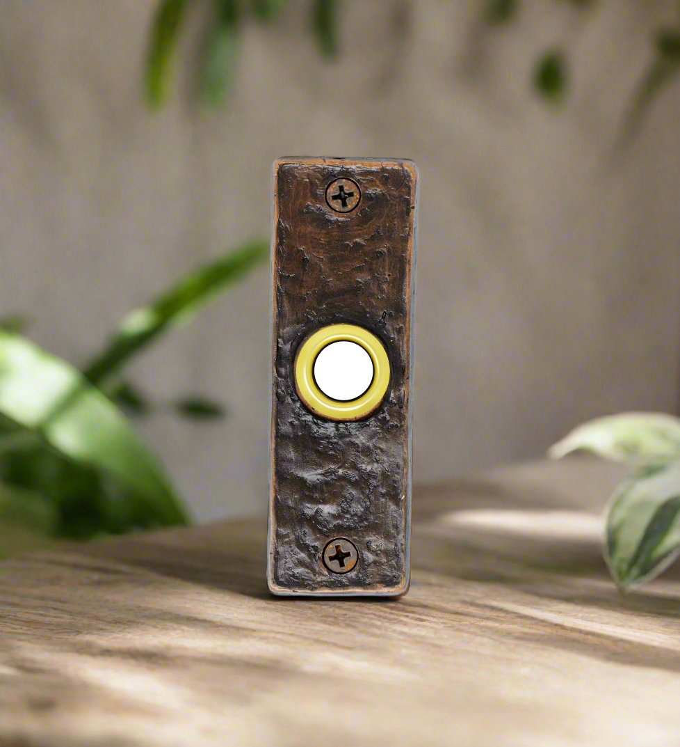 Slim classic bronze doorbell - patina