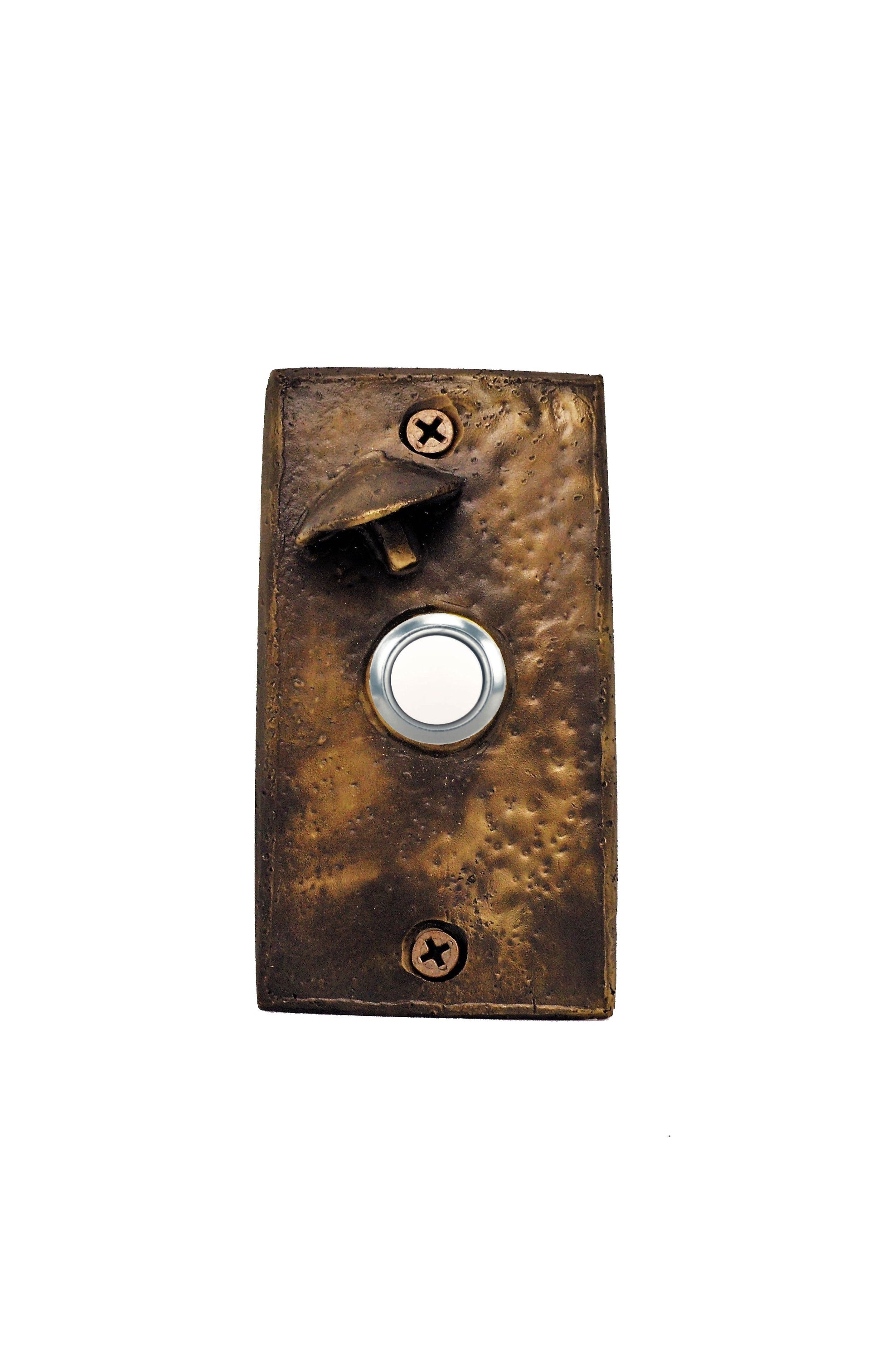 Rectangular toadstool mushroom doorbell - solid bronze - traditional patina