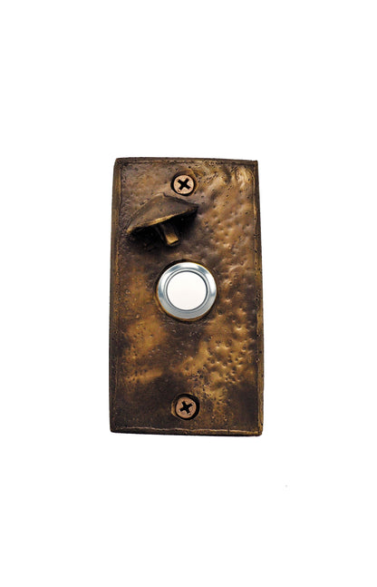 Rectangular toadstool mushroom doorbell - solid bronze - traditional patina