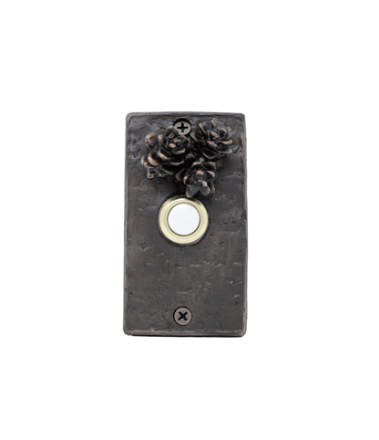 Rectangular Bronze doorbell with three Hemlock pines cones