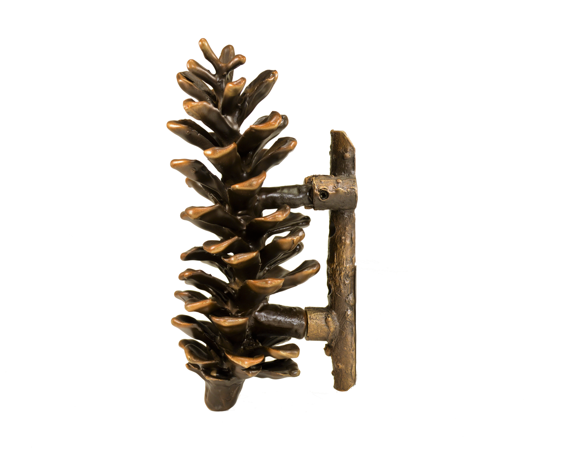 Bronze door knocker, white pine cone