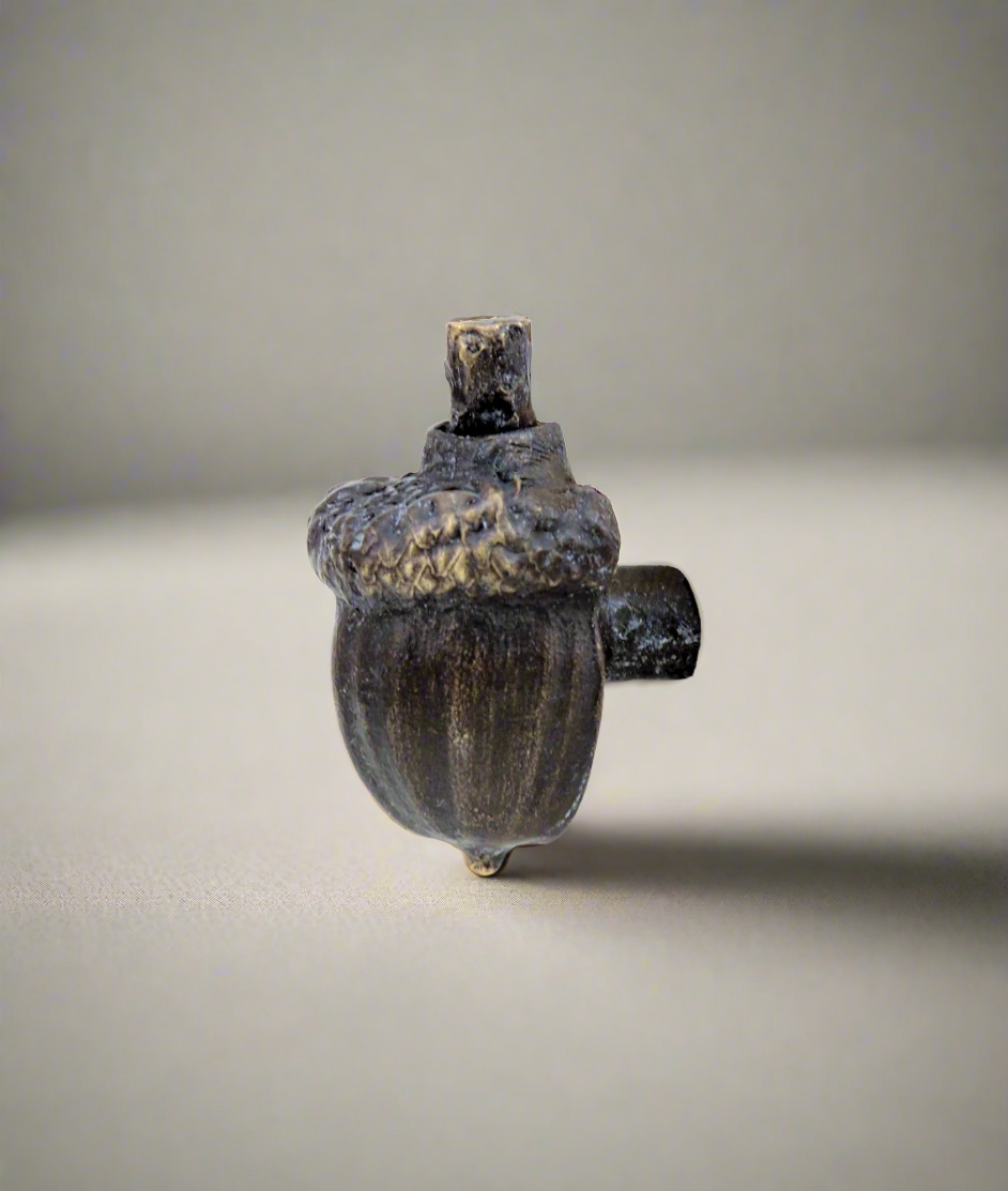 Bronze acorn cabinet knob with stem. Side view.