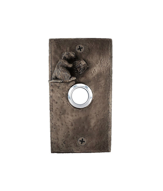 Bronze doorbell, rectangular shape with beaver