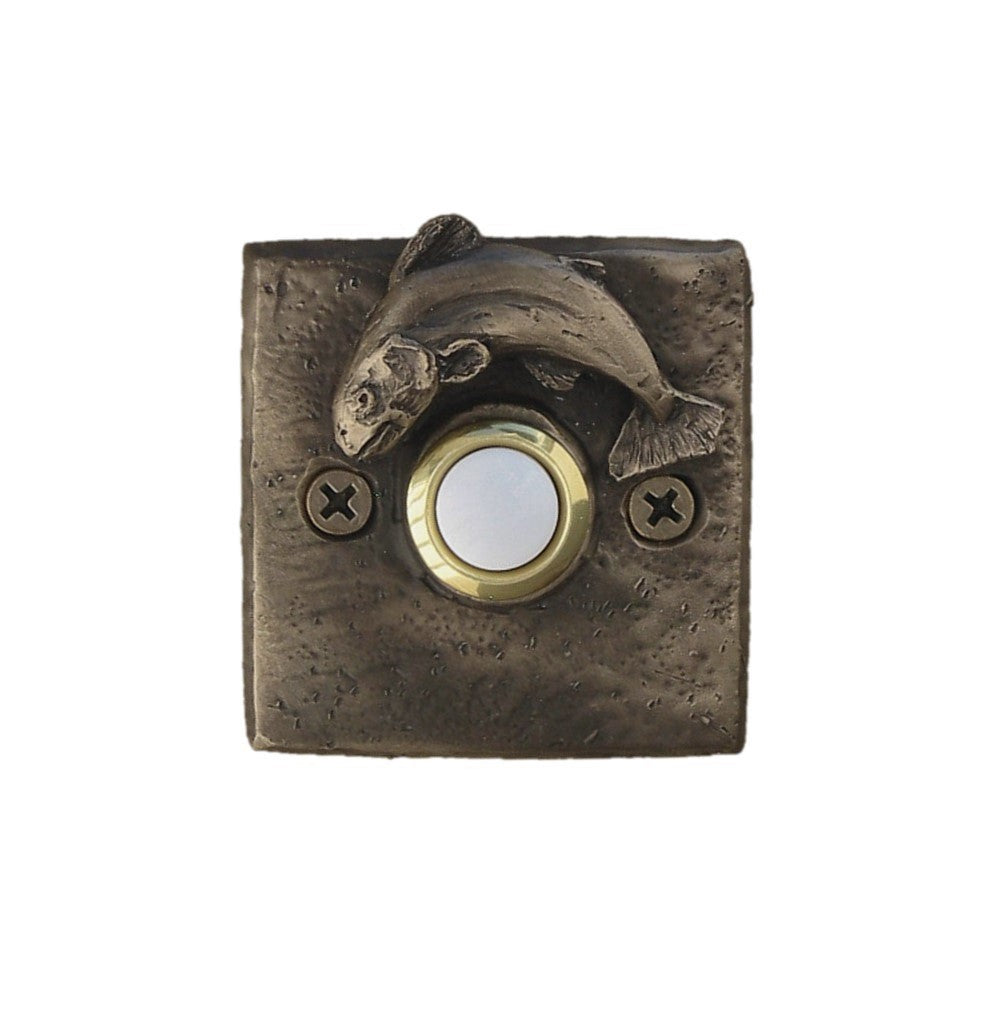 Square doorbell with trout - solid bronze